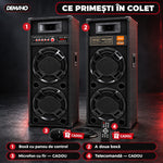 Set Boxe Active Profesionale DEMAHO 600W RMS, 95 cm, 4 Difuzoare 25 cm, Karaoke, Bluetooth, USB, Radio FM, Ecran LCD + CADOU Microfon și Telecomandă