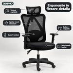 Scaun Ergonomic de Birou DEMAHO, Spătar Mesh Respirant, Suport Lombar Reglabil, Tetieră și Cotiere Reglabile, Rotativ, Negru