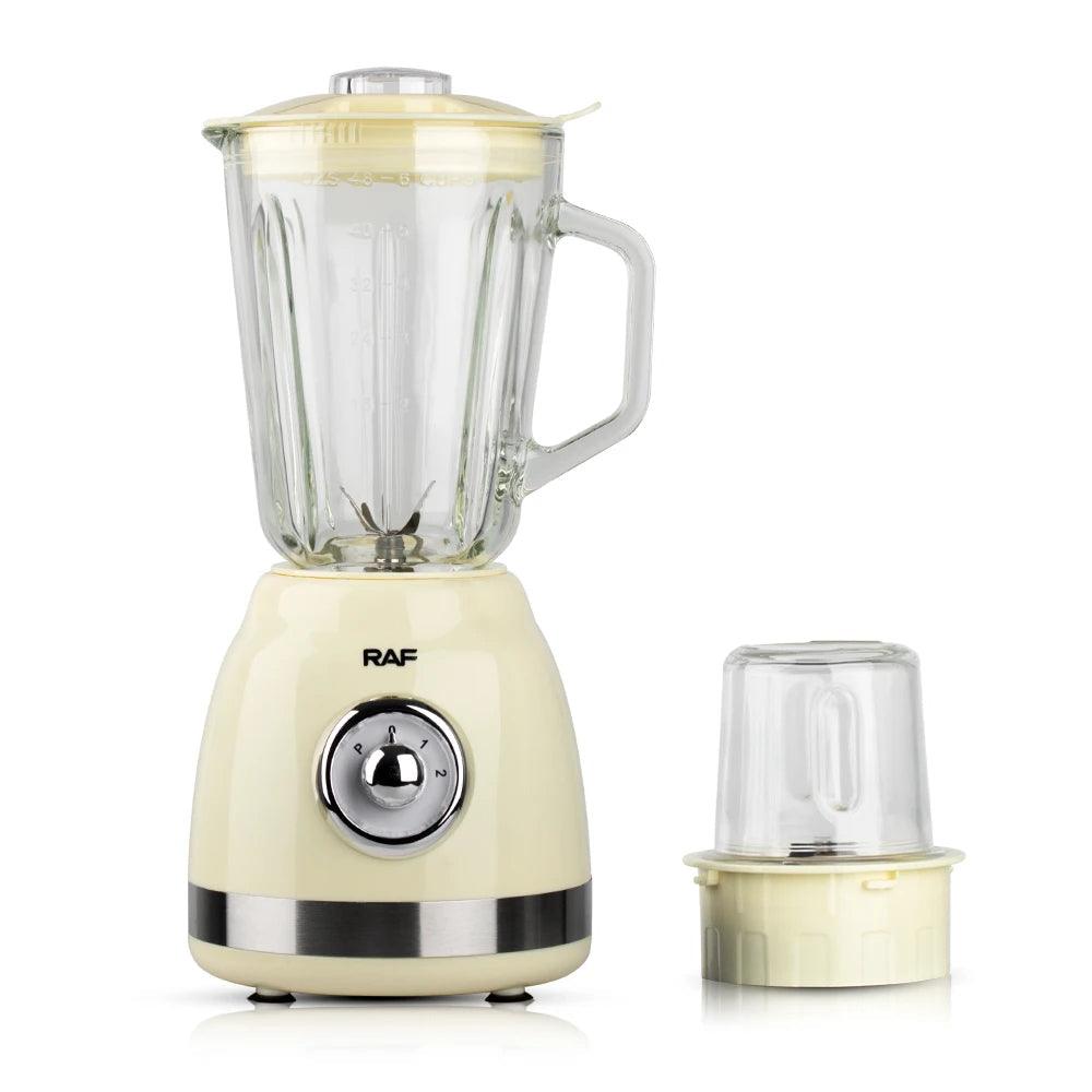 Blender Electric de sticla 2 in 1 RAF® , 1000 W cu Rasnita de Cafea, capacitate recipient 1.5L, 2 trepte viteza, Crem Metalic - eSeller.ro - Inovăm pentru confortul tău