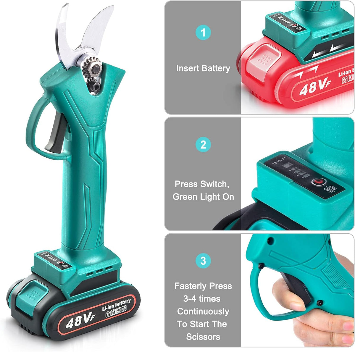 Foarfeca electrica pentru vita de vie si crengi, 2 acumulatori 48V, 5Ah