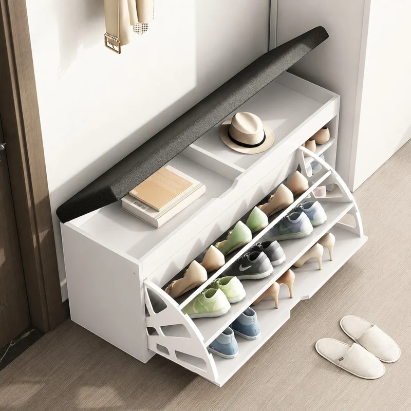 Dulap pentru pantofi tip bancheta Alb, 80 x 30 x 51 cm