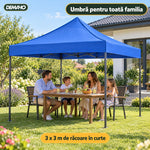 Cort Pavilion Pliabil 3 x 3 m DEMAHO, Cadru din Oțel tip Acordeon, Acoperiș Impermeabil, Montaj Rapid fără Unelte, pentr