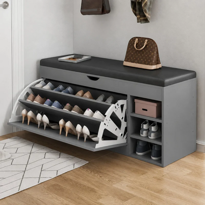 Dulap pentru pantofi tip bancheta Gri, 6 rafturi, 100x34x50 cm