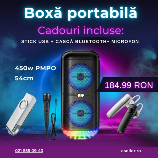 Boxă Portabilă 6″ ZQS-6227 RGB cu Microfon, Cască și Stick USB Cadou