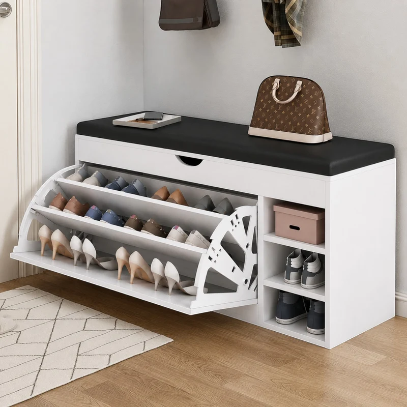 Dulap pentru pantofi tip bancheta Alb, 80 x 30 x 51 cm