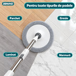 Set Mop Rotativ cu Auto-Spălare, Găleată cu Apă Curată și Murdară Separate, Stoarcere 360°, Mâner Telescopic din Inox, 2
