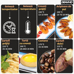 Friteuza cu aer cald fara ulei Air Fryer DEMAHO® , 100 hartii de copt cadou, tehnologie smart sensing, programe smart chef automate, afisaj digital, capacitate 6 L, tehnologie de eliminare a grasimii,