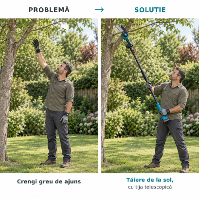 Foarfecă Electrică + Mini-Drujbă DEMAHO cu Tijă Telescopică 171cm, 2 Acumulatori 48V