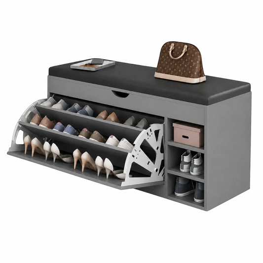 Dulap pentru pantofi tip bancheta Gri, 6 rafturi, 100x34x50 cm