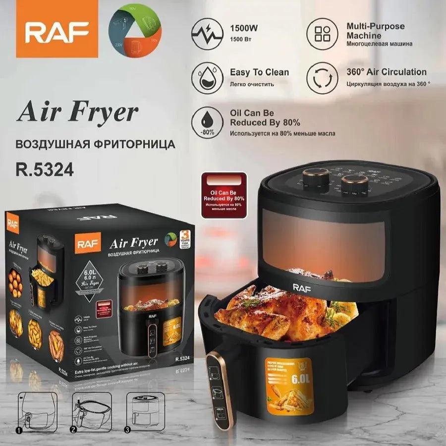 Air Fryer RAF-5324B - friteuza cu aer cald, fara ulei, capacitate 6L, 1500W, negru + CADOU CARTE DE RETETE - eSeller.ro - Inovăm pentru confortul tău