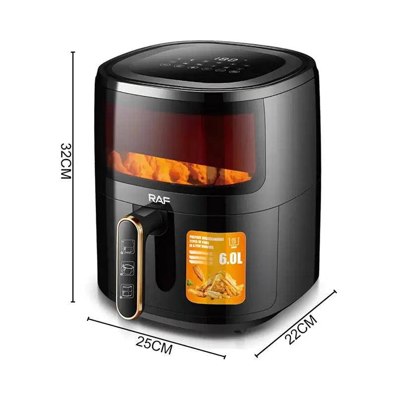 Air Fryer RAF-5330W - friteuza cu aer cald, fara ulei cu Display DIGITAL, capacitate 6L, 1500W, NEGRU + CADOU 1x SET HARTIE 100 PCS - eSeller.ro - Inovăm pentru confortul tău