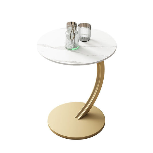 Masuta rotunda pentru Cafea, MDF cu Metal, Picior Curbat, 40×62.5 cm, Alb-Auriu