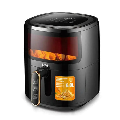 Air Fryer RAF-5330W - friteuza cu aer cald, fara ulei cu Display DIGITAL, capacitate 6L, 1500W, NEGRU + CADOU 1x SET HARTIE 100 PCS - eSeller.ro - Inovăm pentru confortul tău