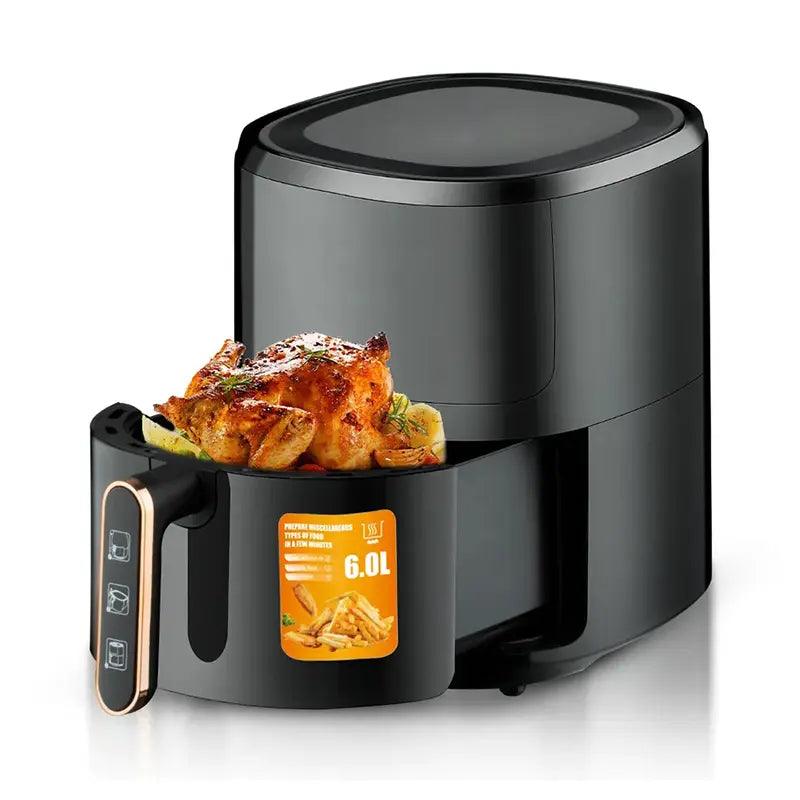 Air Fryer RAF-5330W - friteuza cu aer cald, fara ulei cu Display DIGITAL, capacitate 6L, 1500W, NEGRU + CADOU 1x SET HARTIE 100 PCS - eSeller.ro - Inovăm pentru confortul tău