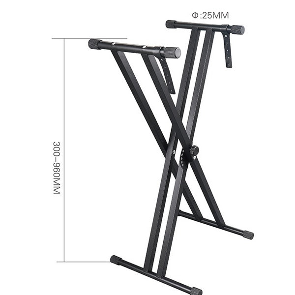 Suport Orga Dublu X Reglabil, 5 Trepte, 65–100cm, Antialunecare, Negru, Sarcină Maximă 60kg