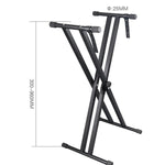 Suport Orga Dublu X Reglabil, 5 Trepte, 65–100cm, Antialunecare, Negru, Sarcină Maximă 60kg