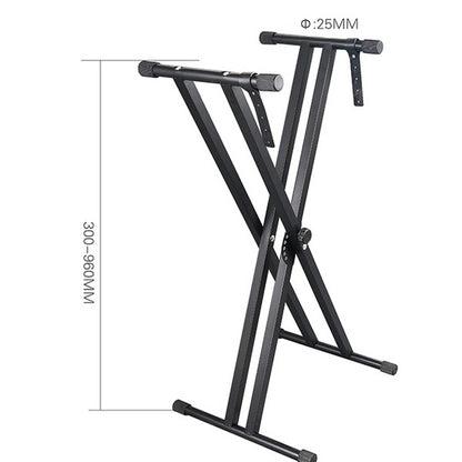 Suport Orga Dublu X Reglabil, 5 Trepte, 65–100cm, Antialunecare, Negru, Sarcină Maximă 60kg