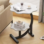 Măsuță de cafea laterală cu 2 niveluri, design floare, stil nordic minimalist, alb, 40×30×62 cm