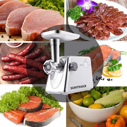 Masina de Tocat Carne Electrica Inox, 2200W, Functie Reverse, Accesorii Carnati si Kibbe