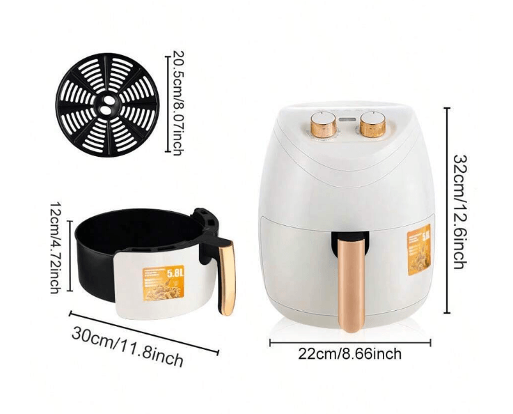 Friteuza cu aer cald AirFryer, RAF 5232 Alb, capacitate 5.8L si programe prestabilite , control mecanic, carte de retete cadou - eSeller.ro - Inovăm pentru confortul tău