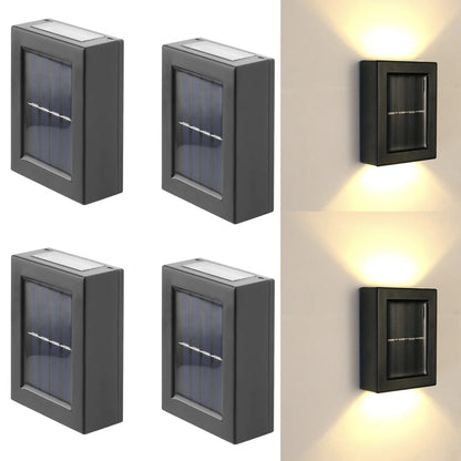 Set 4 lampi solare pentru perete exterior, iluminare sus-jos, lumina calda