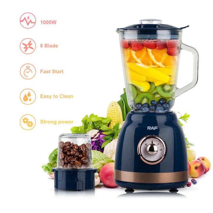 Blender Electric de sticla 2 in 1 RAF® , 1000 W cu Rasnita de Cafea, capacitate recipient 1.5L, 2 trepte viteza, Crem Metalic - eSeller.ro - Inovăm pentru confortul tău