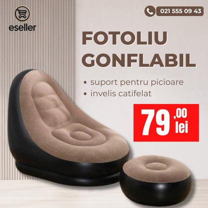 Fotoliu gonflabil cu suport pentru picioare, invelis catifelat
