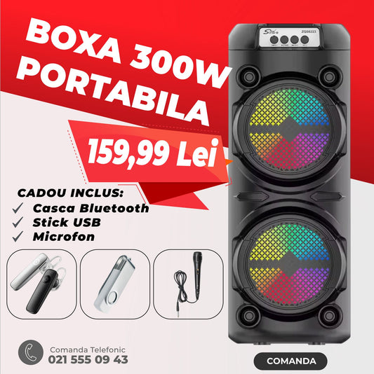 Boxa portabila ZQS6223, Bluetooth, Karaoke led player, Microfon, 1800mAh, 300W PMPO, 51cm