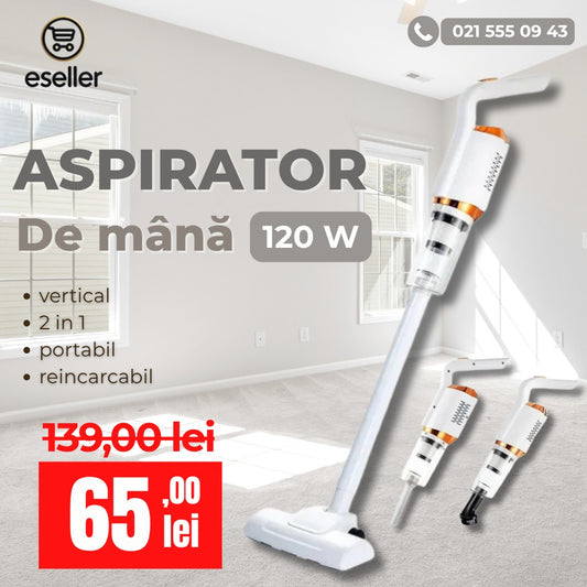 Aspirator de mana, vertical, 2 in 1, portabil, reincarcabil, 120 W