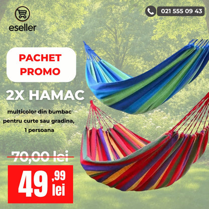Pachet promo: 2x Hamac multicolor din bumbac pentru curte sau gradina, 1 persoana