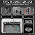 Chiuveta multifunctionala cu 2 cascade cu accesorii incluse, afisaj digital a temperaturii si robinet cascada, culoare negru grafit, dimensiune 750x460mm