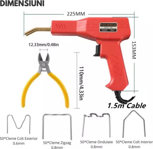 Trusa aparat sudat plastic, pistol profesional pentru lipit/sudat plastic, kit pentru repararea fisurilor din plastic, polipropilena, 200 capse de intarire, putere 50W - eSeller.ro - Inovăm pentru confortul tău