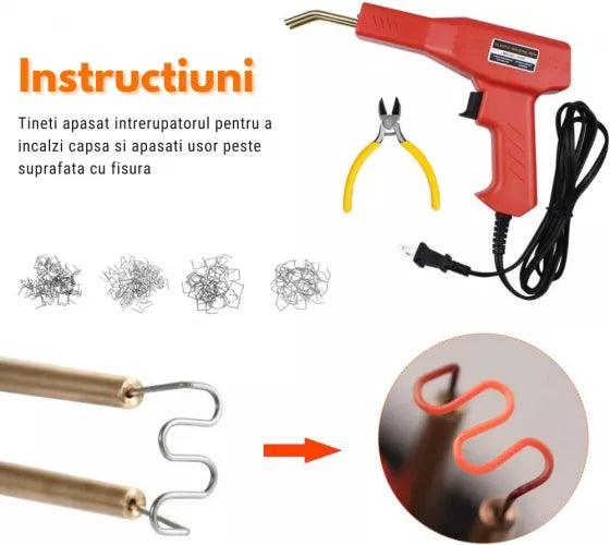 Trusa aparat sudat plastic, pistol profesional pentru lipit/sudat plastic, kit pentru repararea fisurilor din plastic, polipropilena, 200 capse de intarire, putere 50W - eSeller.ro - Inovăm pentru confortul tău