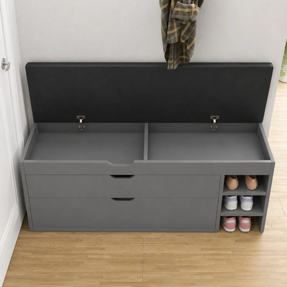 Dulap pentru pantofi tip bancheta Gri, 6 rafturi, 100x34x50 cm