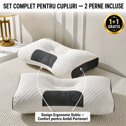 Set 2 Perne Ergonomice pentru Masajul Gâtului, Cuplu – Suport Cervical Reglabil, Husă Detașabilă Lavabilă, 40x65cm – 1+1 GRATIS