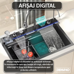 Chiuveta multifunctionala cu 2 cascade cu accesorii incluse, afisaj digital a temperaturii si robinet cascada, culoare negru grafit, dimensiune 750x460mm