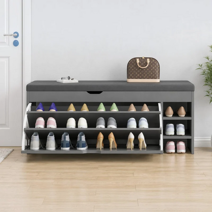 Dulap pentru pantofi tip bancheta Gri, 6 rafturi, 100x34x50 cm