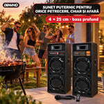 Set Boxe Active Profesionale DEMAHO 600W RMS, 95 cm, 4 Difuzoare 25 cm, Karaoke, Bluetooth, USB, Radio FM, Ecran LCD + CADOU Microfon și Telecomandă