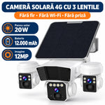 Camera de supraveghere solara 12MP 4G, Multi-lentile, Panou 20W, vedere nocturna, senzor miscare