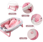 Cadita cu pernuta pentru bebelusi, termometru digital incorporat, pliabila, dop de scurgere, picioare anti-alunecare, design ergonomic, 75 x 45 x 22 cm, Roz/Albastru pastel
