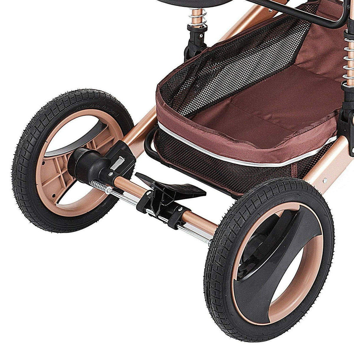 Carucior copii cu suspensii 2 in 1 transformabil landou-sport cu maner protectie din piele, cos pentru accesorii