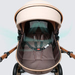 Carucior copii cu suspensii 2 in 1 transformabil landou-sport cu maner protectie din piele, cos pentru accesorii