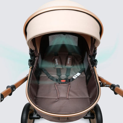 Carucior copii cu suspensii 2 in 1 transformabil landou-sport cu maner protectie din piele, cos pentru accesorii