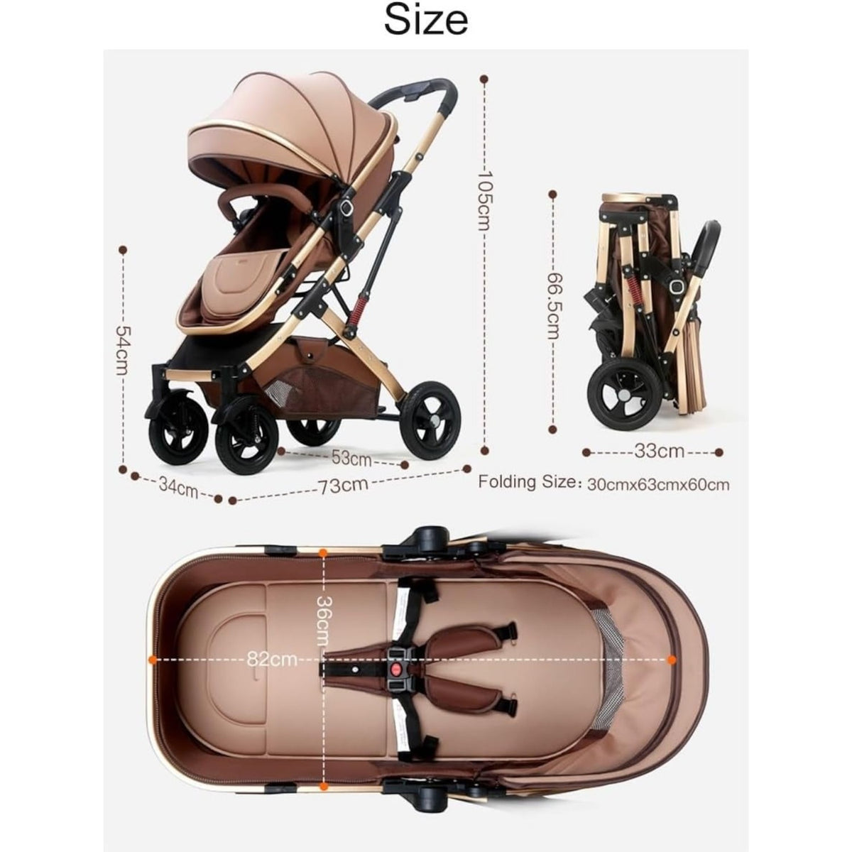 Carucior copii cu suspensii 2 in 1 transformabil landou-sport cu maner protectie din piele, cos pentru accesorii