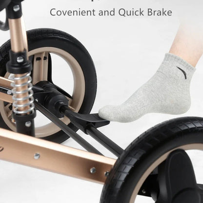 Carucior copii cu suspensii 2 in 1 transformabil landou-sport cu maner protectie din piele, cos pentru accesorii