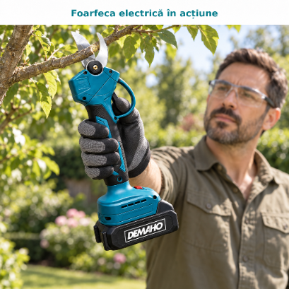 Foarfecă Electrică + Mini-Drujbă DEMAHO cu Tijă Telescopică 171cm, 2 Acumulatori 48V