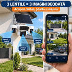 Camera de supraveghere solara 12MP 4G, Multi-lentile, Panou 20W, vedere nocturna, senzor miscare