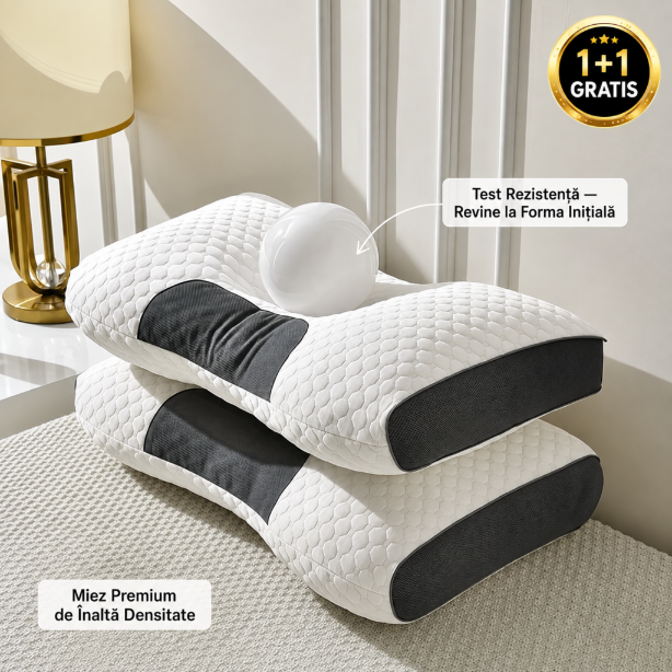 Set 2 Perne Ergonomice pentru Masajul Gâtului, Cuplu – Suport Cervical Reglabil, Husă Detașabilă Lavabilă, 40x65cm – 1+1 GRATIS