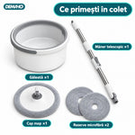 Set Mop Rotativ cu Auto-Spălare, Găleată cu Apă Curată și Murdară Separate, Stoarcere 360°, Mâner Telescopic din Inox, 2