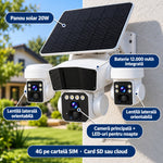 Camera de supraveghere solara 12MP 4G, Multi-lentile, Panou 20W, vedere nocturna, senzor miscare